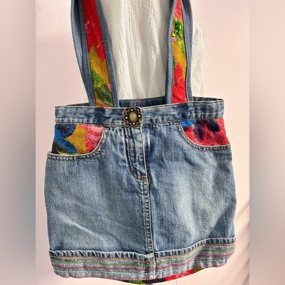 JPThreads Handbags - Handmade/Upcycled Distressed Denim Shoulder Bag, Multicolored; Casual/Street/Art